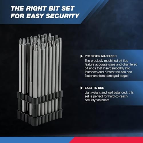 NEIKO 10224A 1/4" Extra Long Security Screwdriver, 32 Piece S2 Steel 6" Long Torx, Tamper Proof, PoziDriv, Spanner, Tri-Wing Security Power Tool - size: Screwdriver Bit, style: Security