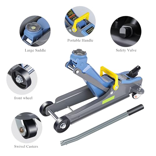 LARBANKE 2.5 Ton Floor Jack,Low Profile Jack with Portable Handle and Reflective Tape,Hydraulic Trolley Floor Jack for Garage, Home, Shop,Lifting Range 3.35"-15.16",Blue&Gray