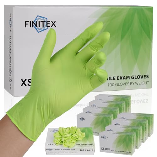 FINITEX Nitrile Disposable Gloves - Green 3.5mil 100/1000PCS Powder-Free Latex-Free Medical & Food Use - color: Green (X-small 1000)