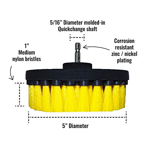 Premium Drill Brush Professional – Medium-Soft 5 in Yellow Set of 3 | Scratch-Free Cleaning Brush for Tile, Grout, Bathtub, Shower, Fibreglass and Ceramic Surfaces - color: Yellow