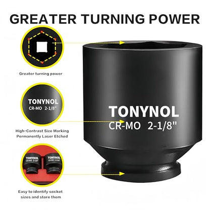 TONYNOL 3/4 Inch Drive Impact Jumbo Socket Set,6-Point,SAE(2-1/16" to 2-1/2"),8 Pcs,Cr-MO Steel,With a Storage Case - style: 3/4 Inch SAE(2-1/16" to 2-1/2"）