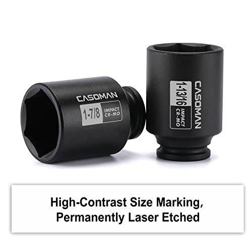 CASOMAN 4 Pieces 1/2" Dr. Deep Impact Socket Set, 1/2-Inch Drive Spindle Axle Nut Impact Socket Set, 1-13/16", 1-7/8", 1-15/16", 2", CR-MO, 6-Point, SAE - size: 4PCS(1-13/16 Inch - 2 Inch), style: Deep