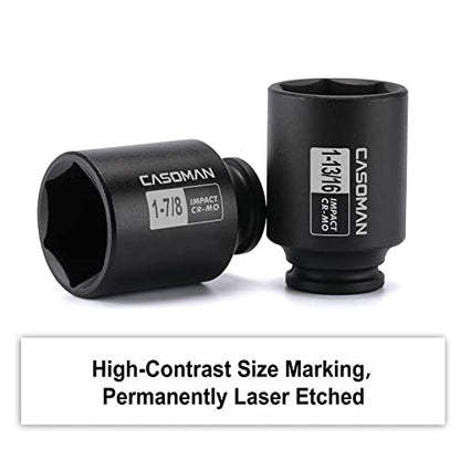 CASOMAN 4 Pieces 1/2" Dr. Deep Impact Socket Set, 1/2-Inch Drive Spindle Axle Nut Impact Socket Set, 1-13/16", 1-7/8", 1-15/16", 2", CR-MO, 6-Point, SAE - size: 4PCS(1-13/16 Inch - 2 Inch), style: Deep