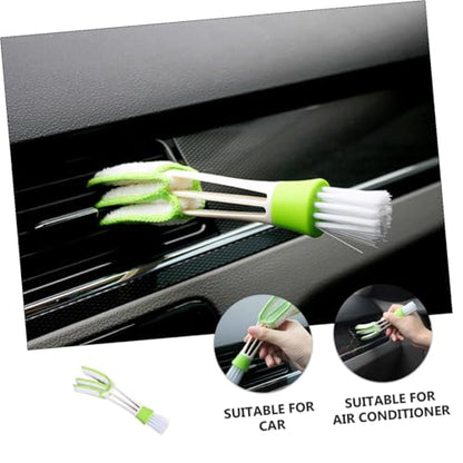 Mikinona 3pcs Double-Ended Car Air Vent Cleaning Brush Set Mini Interior Crevice Duster for Air Conditioner and Dashboard Green Auto Detailing Tool for Vehicle Outlet Maintenance