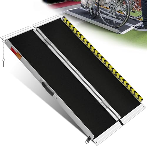 VNN Portable Wheelchair Ramp 4FT, Non-Slip Aluminum Ramps for Wheelchairs for Home, Handicap Wheelchair Ramps for Home Steps, Aluminum Loading Dock Plates, Doorways, Black - size: 4FT (Usable height 4-12 inch)