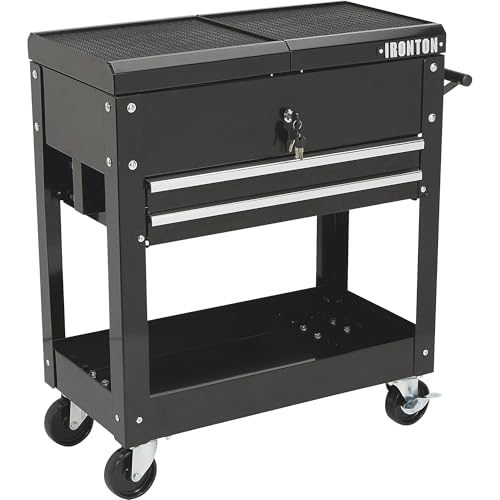 Ironton 28in. 2-Drawer Rolling Tool Cart, 350-Lb., Locking Drawers | Heavy-duty steel frame, open lower tray, quick-access tool organization, garage/workshop/warehouse use, easy maneuvering - size: 2 Drawer