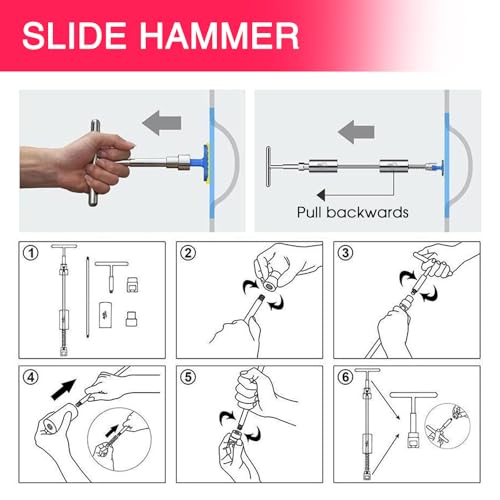 VEXTRO Dent Puller Kit, Dent Removal Kit for Car Auto Body - Paintless Dent Repair with Slide Hammer, Dent Puller Tabs for Hail Damage, Door Dings, Auto Dent Pulling and Car Dent Repair - size: PDR kit -2