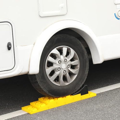 Homeon Wheels 10 Packs Rv/Camper Leveling Blocks, Chocks Anti-Slip Pads Design Include One Wheel Chock and Carrying Bag for Camper Travel Trailer - color: Yellow + Black chock