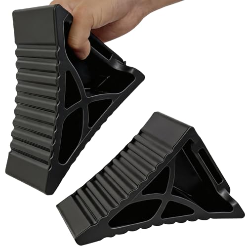 Rubber Wheel Chocks for RV Trailer, Upgraded Deformable Design, Wrapping Around Tires, Conforming to Ground, Better Load-Bearing and Anti-Slip, Safety, Durable, 2 Pack - size: 2pack_95D