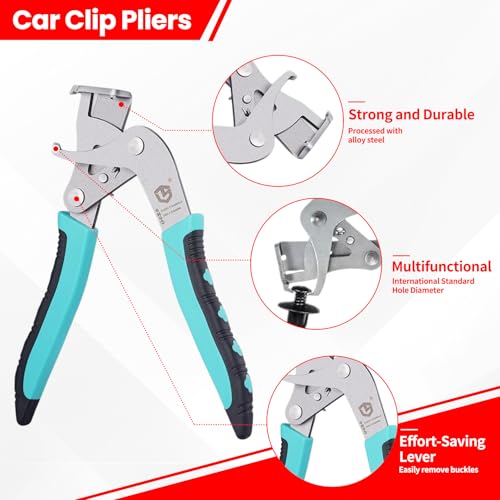 4Pcs Car Clip Pliers and Disassembly Tools, Efficient Multi-Functional Automotive Snap Pliers, Electrical Disconnect Plier for Cars, with Straight & 60° Plier, in Storage Box