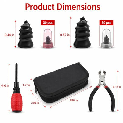 62-Piece Tire Repair Kit, Tire Plug Screws, Tubeless Tire Puncture Repair | Tire Plug Spiral Rubber Screws, Tubeless Puncture Repair, Emergency Tool w/ Screwdriver for Car, Truck, Motorcycle, ATV, SUV