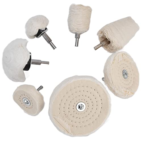 7 Piece Buffing Wheel Kit for Drill Cotton Flannel Polishing Pads in Cylindrical Cone Flat Shapes 1 4 Inch Shank Compatible with Tools Ideal for Metal Glass Stainless Steel Automotive Finishing