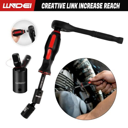 LLNDEI 48 Piece 1/4 Inch Mini Socket Ratchet Wrench Set, Metric Shallow Socket (4-14mm) 6-Point,with 72 Teeth Mini Ratcheting Wrench, Screwdriver Bit Set, Universal Joints and 3 Inch Extensions