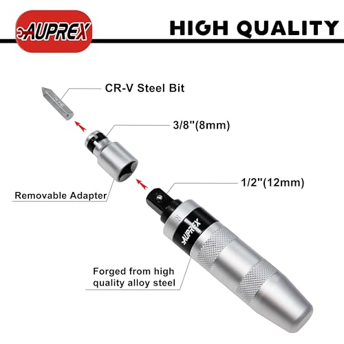 AUPREX Manual Impact Screwdriver, 1/2” Reversible Hand Impact Driver Set, Hammer Screwdriver with 12-Piece CR-V Slotted, Phillips, Hexagonal Bits Set for Removing Rusted Fasteners or Frozen Bolts