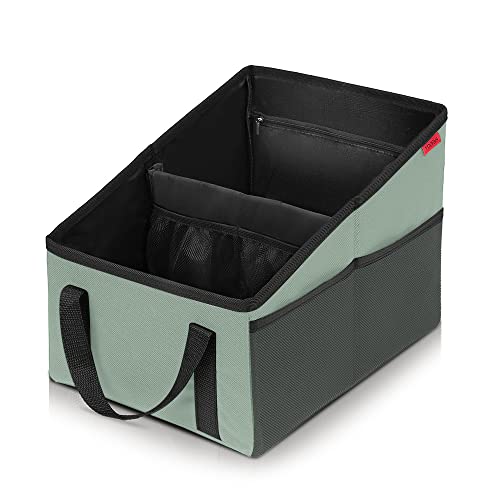 Car Seat Organizer - Passenger Seat Organizer, Collapsible Small Car Seat Storage Organizer for Console Front or Back, Automotive Backseat Organizer with Belt 4 Cup Holders for Kids Accessories, Cyan - color: Cyan
