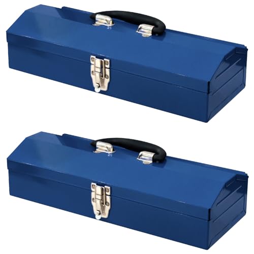 2PACK Portable Tool Box, Metal Tool Box, 4 Non-Slip Foot Pads, Ideal for Trailer, Mechanic, DIY-ers, Car Toolbox, Workshops, Garages, Repair Shops,Blue - size: 2P-Blue