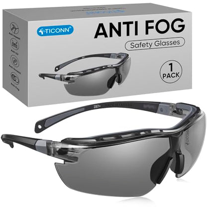 TICONN Anti-Fog Safety Glasses for Men and Women, ANSI Z87.1 Scratch Proof Eye Goggles with Adjustable Arms and UV Protection - style: 1 Pack/Gray