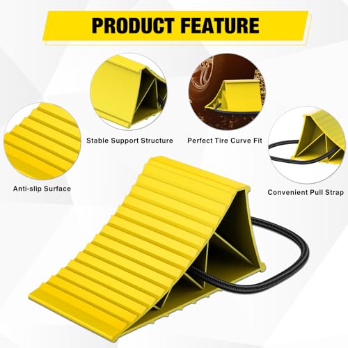 Nilight Wheel Chocks, Heavy Duty Wheel Stopper for Car, Truck, RV, Trailer, Caravan, Motorcycle, 8.7" x 4.8" x 4.2", 2-Pack(Yellow) - color: Yellow