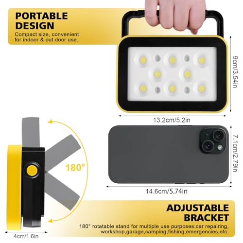 AUMIO 2-Pack Rechargeable LED Work Light, Portable Flood Light with 5 Modes | 3000LM Brightness | USB-C Rechargeable | Foldable Stand | Wide Floodlight Beam | Ideal for Garage & Camping - color: COB 2-Pack