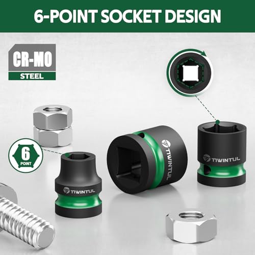1/2" Drive Shallow Impact Socket Set, 8-24mm, Metric, CR-MO, | 6-Point, 16 Pieces Stubby Socket Set for Automotive Maintenance, Repairs and DIY Projects - size: 16pcs-1/2"