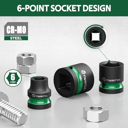 1/2" Drive Shallow Impact Socket Set, 8-24mm, Metric, CR-MO, | 6-Point, 16 Pieces Stubby Socket Set for Automotive Maintenance, Repairs and DIY Projects - size: 16pcs-1/2"