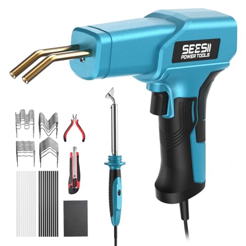 SEESII 150W Plastic Welder Welding Kit, 2 in 1 Hot Stapler Plastic Repair Kit with 60W Soldering Iron, Staples, 20PCS Plastic Rods & Pliers for Car Bumper Crack, Kayak, Dashboard, Plastic Toys Repair