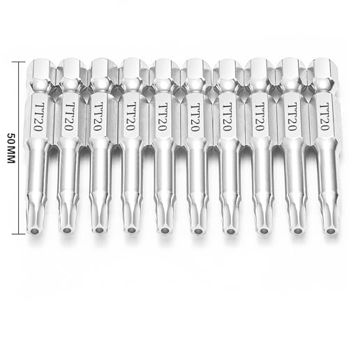 T20 Torx Bits(10-Pack 2 Inch), 1/4 Inch Hex Shank S2 Steel Magnetic Security Tamper Proof star 6 Point Screwdriver bit set - style: TT20