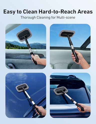 AstroAI Windshield Cleaner, Microfiber Window Cleaner with 4 Reusable Washable Large Sponge Pads, Extendable 180° Rotating Handle, Fits Cars & SUVs, Includes Spray Bottle, Gray - color: Gray