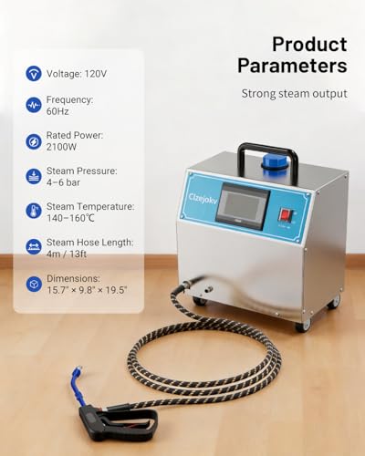 2100W Commercial Steam Cleaner, 5L Tank Carpet Cleaning Machine 6Bar 160℃/320℉ Portable Handheld Steam Cleaning Machine for Sofas, Kitchen, Pet Supplies, Car, Office and Hotel