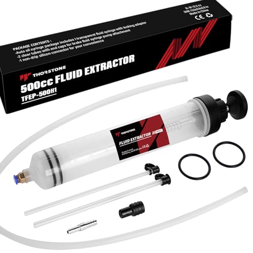 Thorstone 500cc Automotive Fluid Extractor Pump for Easy Oil Change | Manual Oil Change Syringe with 60cm Rubber Hose & 2pcs 22cm PVC Suction Tubes - size: 500cc(60cm hose)