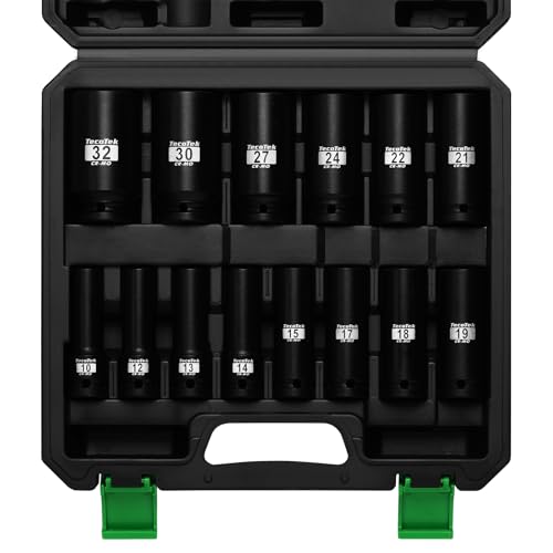 TecoTek 14PCS 1/2" Deep Drive Impact Socket Set, 6-Point, Metric (10mm-32mm), CR-MO Steel, With a Storage Case - size: 0.394-1.260 inches (14 Pieces)