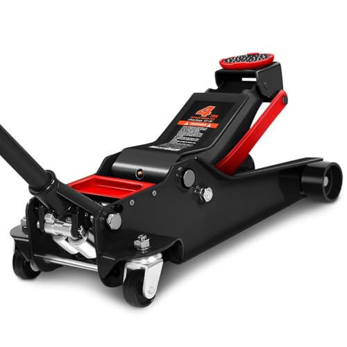 Magshion 4 Ton Low Profile Hydraulic Floor Jack, Heavy-Duty Steel Trolley Jack with Dual Piston Pump, Safety Valve, and Rubber Saddle Pad for Car, SUV, and Truck Maintenance, Black - color: Black, size: 4 Ton