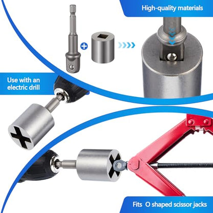 3 Pcs Scissor Jack Adapters Tool Heavy-Duty Universal Jack Socket Adapter for Hand Drill Scissor Car Jacks with a 1/2 in Socket Adapter Bit for 1/2 in Impact Wrench or 13/16 in Lug Wrench