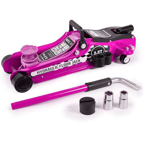 Floor Jack Kit 2.5 Ton (5,500 lbs) | Car Jack - Hydraulic Low Profile Trolley Jack - Tire Tool for SUV and Auto with Lug Wrench Pink - color: Pink