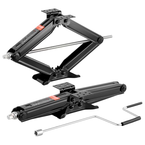 VEVOR 9000 lbs RV Scissor Jacks, 4-23.4 in RV Stabilizer Leveling Scissor Jacks, Set of 2, Heavy Duty Stabilizer Jack with Crank Handle, Socket and Bubble Levels, Not Easily Bent or Deformed - size: 9000 lbs, style: 2 PACK