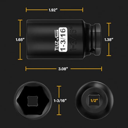 1/2 Inch Drive 1-3/16 Inch Deep SAE 6 Point CR-MO Impact Socket | Radius Corner Design,Square Chamfered Opening,Axle Nut Impact Grade Socket for Easy Removal - size: 1/2” Drive 1-3/16 Deep, style: 1/2" Drive Deep Socket