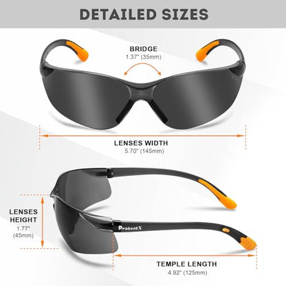 ProtectX Safety Glasses for Men & Women, Safety Sunglasses with Anti-Fog Scratch Resistant Lenses, Non-Slip Grips, ANSI Z87.1 - color: Olympus Tinted Smoke 12 Pk