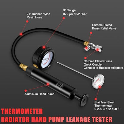 JIFETOR Radiator Coolant Pressure Tester Vacuum Refill Tool Kit, 28PCS Automotive Cooling System Leak Test and Pneumatic Purge Fill Set with Testing Adapter Caps Universal for Airlift Car Auto Truck - color: Red Case