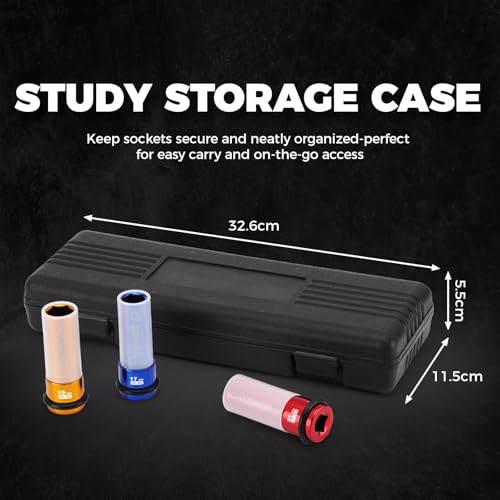 CASOMAN 7PCS 1/2" Drive Deep Lug Nut Impact Socket Set, Non-marring & Thin Wall Wheel Protector, Color-Coded, 85mm Length, 6 Point, Metric, CR-MO
