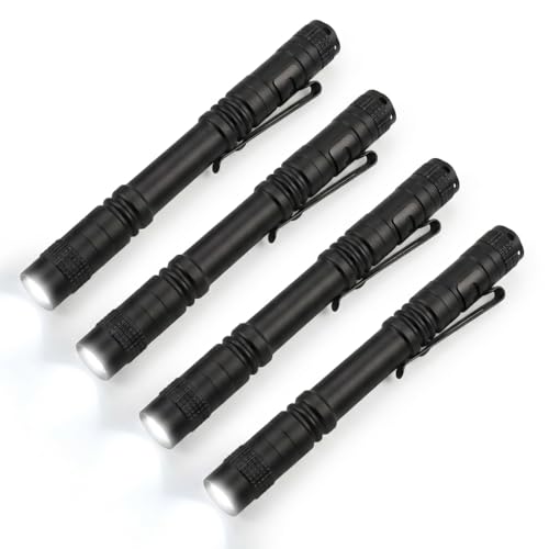 4-Pack Mini Flashlight, Powerful Small Led Pocket Flashlights with Clip | 2×AAA Battery Powered Portable Pen Light for Emergency Repair Camping Walking and Outdoor, 5.2" (Battery Not Include Long) - size: Long