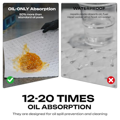 Oil Absorbent Pads Roll | 16"x20" Oil-Only Spill Mat 100-Pack | Industrial Spill Control for Oil & Fuel(24 Gal/Box) | Repels Water Absorbing Rolls - color: 100pack 3mm Thickened/Oil Only rolls(16"x20")