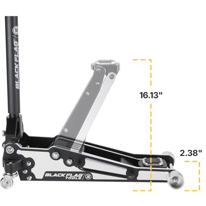 Black Flag™ Eliminator 1.5-Ton Low Profile Aluminum Floor Jack, 3,000 lb | 16.1 Inch Max Lift Height, 2.38 Inch Low Entry Clearance, Dual Piston Pump for Fast Lifting, Lightweight Design