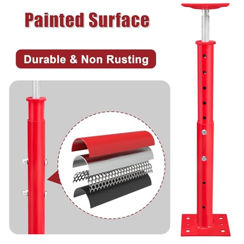 2 Pack Adjustable House Floor Jacks, 19"-38" Height Range Jack Post for Leveling, 2-3 Ton Lod Capacity Heavy-Duty Basement Support Screw Jack for House Foundation, Stairs, Porches, Roof Beams, Red - size: 19"-38" (2Pack)