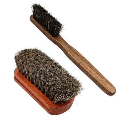 2 PCS Leather & Upholstery Cleaning Brush for Car Detailing, Leather Cleaning Brush Set with Horsehair Bristles, Soft Interior Brush for Car Seats, Carpet, Upholstery, Furniture, Shoes and Bags