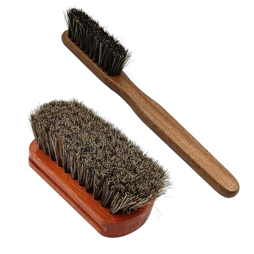 2 PCS Leather & Upholstery Cleaning Brush for Car Detailing, Leather Cleaning Brush Set with Horsehair Bristles, Soft Interior Brush for Car Seats, Carpet, Upholstery, Furniture, Shoes and Bags