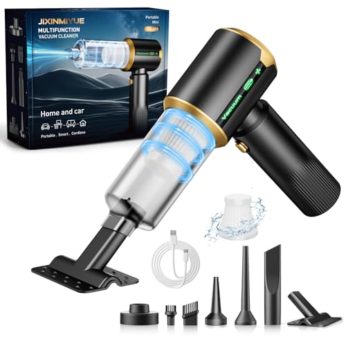 Cordless Car Vacuum Cleaner: Handheld Vacuum with 16000Pa Strong Suction, 𝐁𝐫𝐮𝐬𝐡𝐥𝐞𝐬𝐬 𝐌𝐨𝐭𝐨𝐫 & HEPA Filter, 7-in-1 Cleaning Kit, Type-C Charging for Home Office Car - Black - color: Black