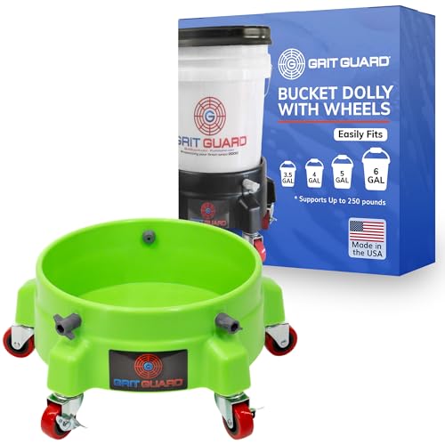 GRIT GUARD Bucket Dolly with Wheels - Rolling Detailing Wash Bucket with 5 Wheels and 2 Locking Casters Compatible with 2.5, 4, 5 and 6 Gallon Buckets (Green, 2" Red Casters) - Made in the USA - color: Green, size: 2" Red Casters