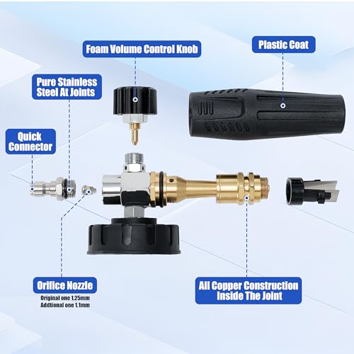 PWACCS Pressure Washer Foam Cannon Dual Connector, Adjustable Foam Blaster | 1/4" Quick Connect, 1.5 L Capacity, 3600 PSI, Big Mouth Snow Foam Lance, Black - style: Dual Foam Cannon