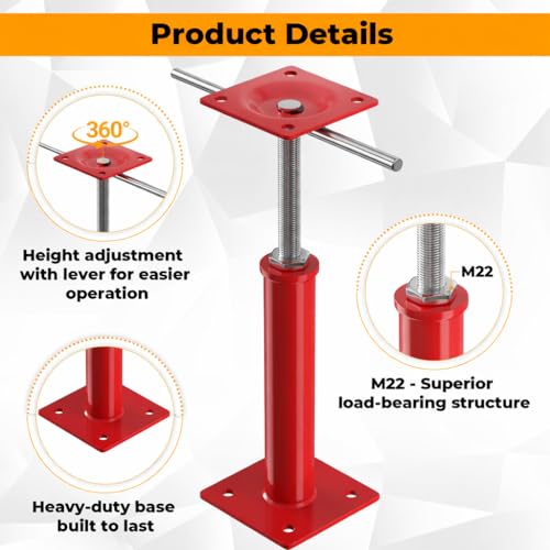 2PCS House Floor Jacks with Adjustment Lever, 11"- 16" Height Range, Adjustable Jack Post for Lifting, Crawl Space Jacks for Temporary Support - 11000 lbs Max Load Capacity, Red - size: 11-16in Red