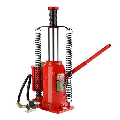 20 Ton Air Hydraulic Bottle Jack, Pneumatic All Welded Bottle Jack, 10.2-20.1 inch Lifting Range, with Manual Hand Pump & Handle,Heavy Duty Auto Truck Travel Trailer Repair Lift, Red,40,000LBS - color: Red, size: 20 Ton
